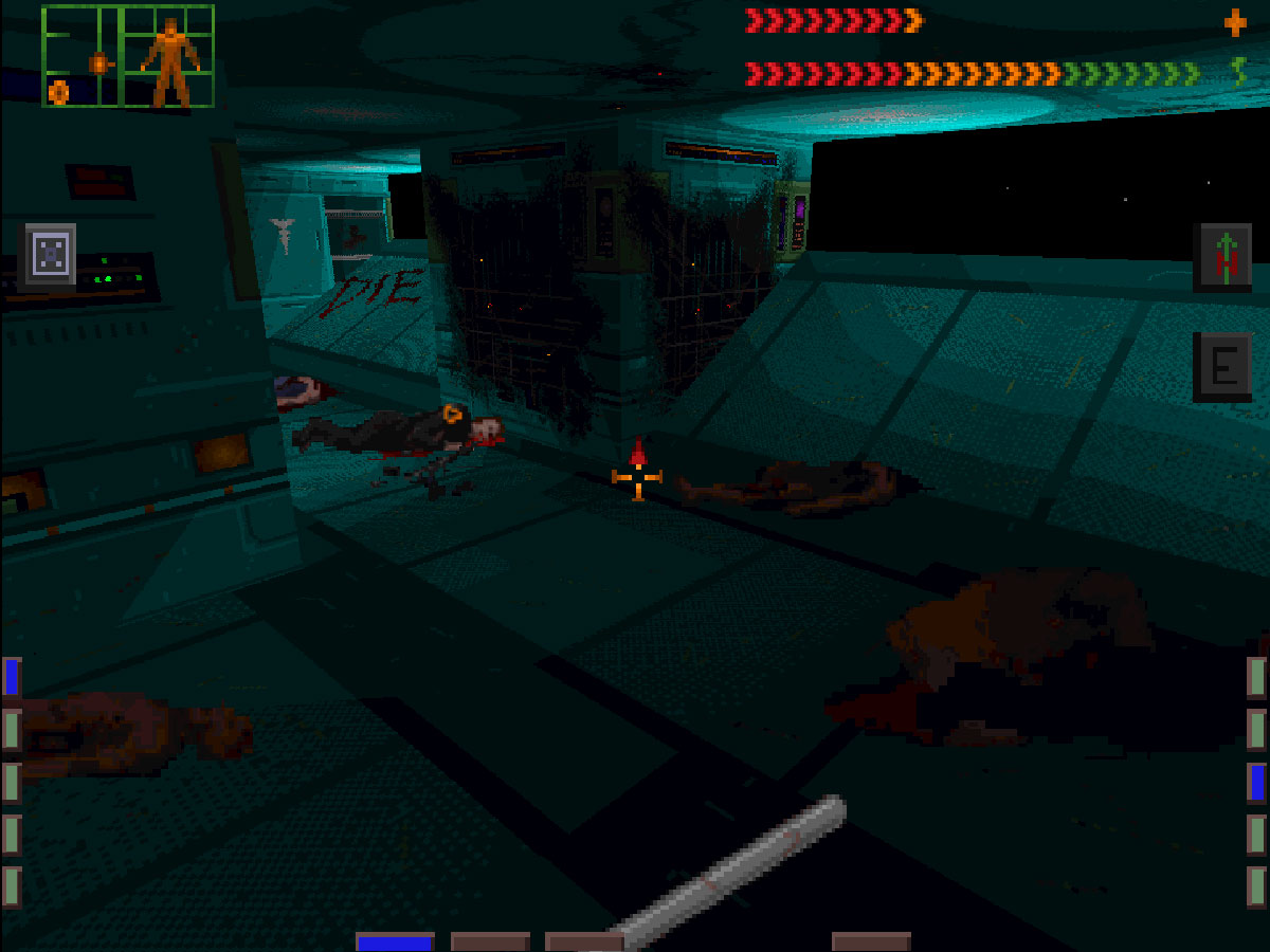 System Shock - Des cadavres éparpillés dans un couloir de la station Citadel