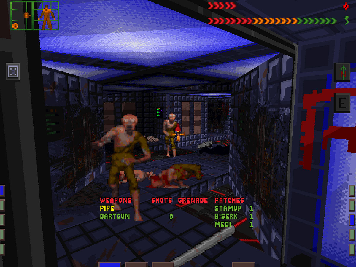 System Shock - Des monstres dans un couloir de la station spatiale