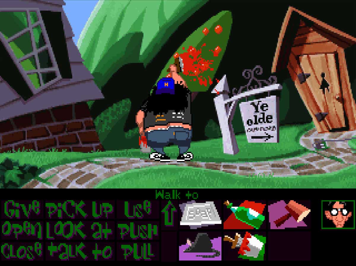 Hoagie peint un arbre en rouge dans Day of the Tentacle