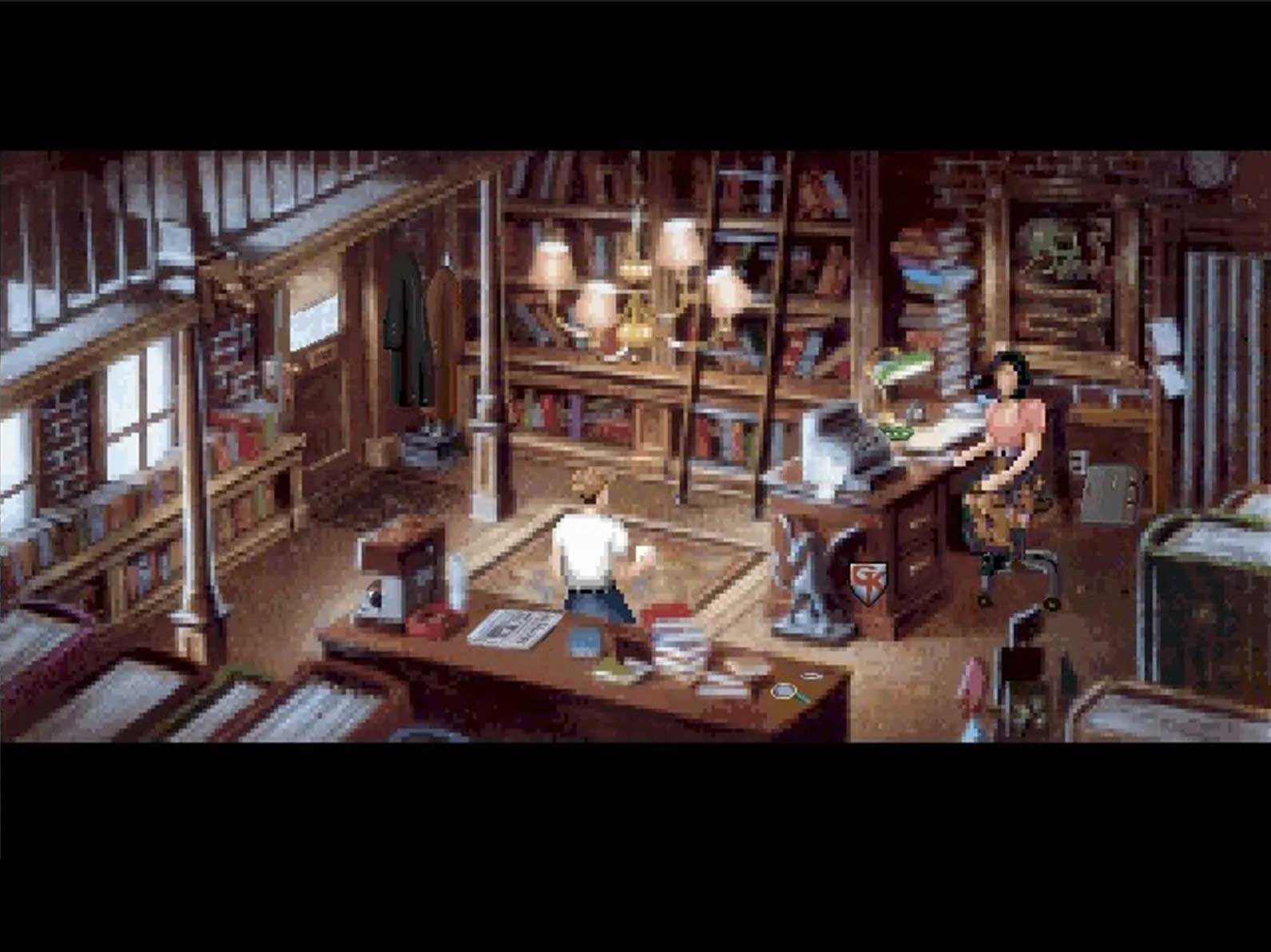 Gabriel Knight à la bibliothèque dans Sins of the Fathers