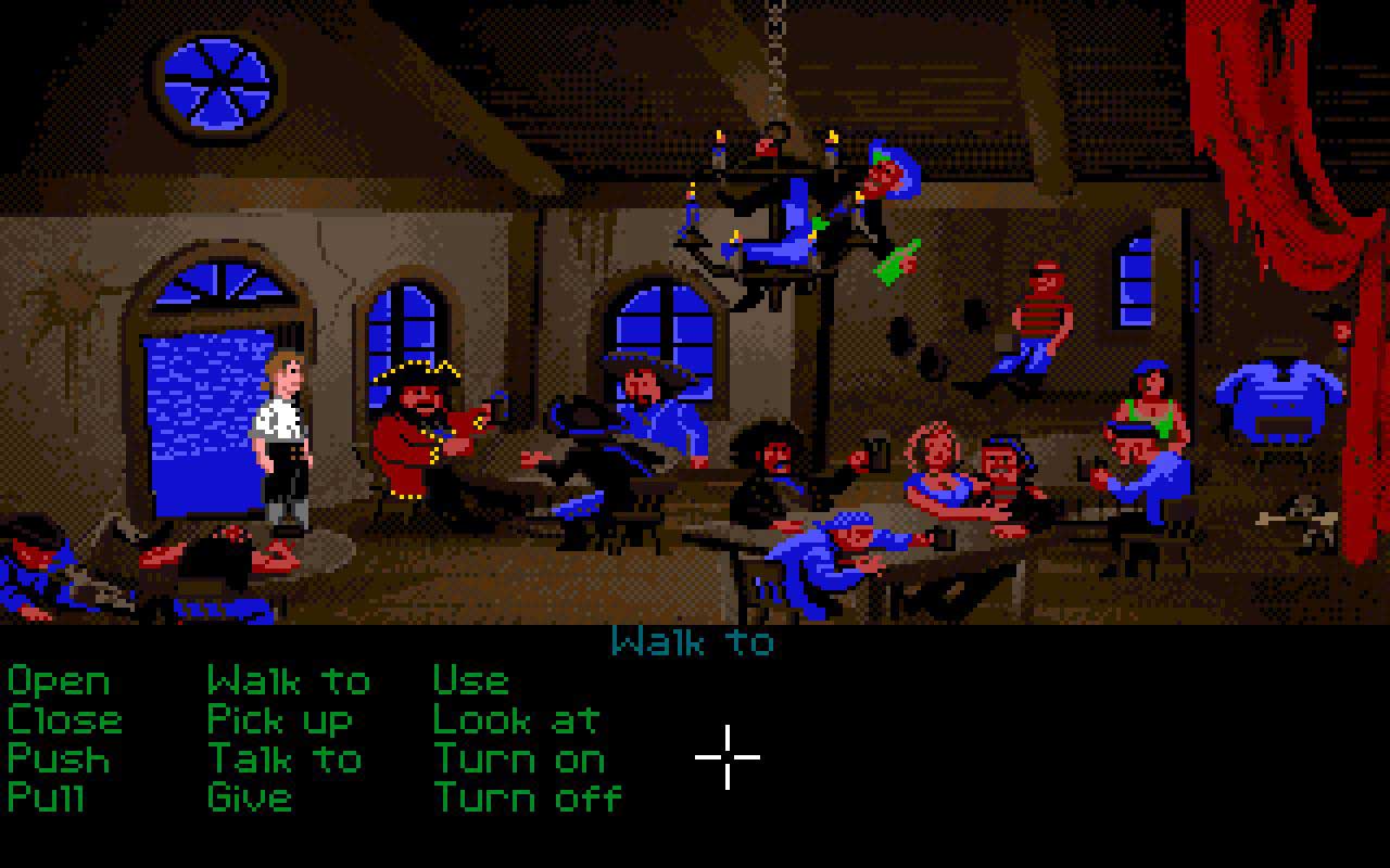 Guybrush entre dans la taverne des pirates dans Monkey Island