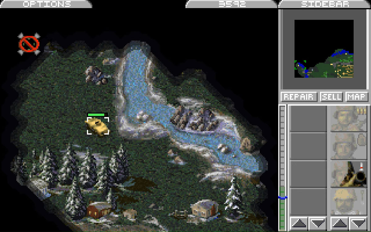 Command and Conquer - Un tank GDI qui se déplace le long d'une rivière