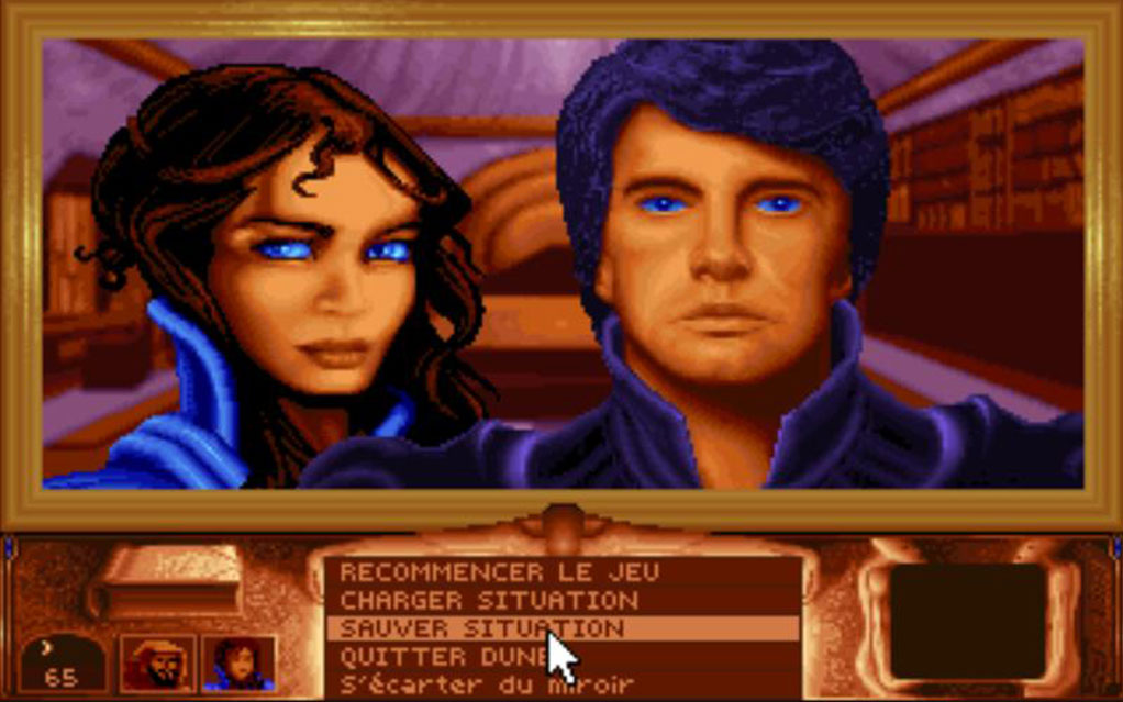 Dune - Plan rapproché de Paul Atréides et Chani, tous deux aux yeux bleus des Fremen