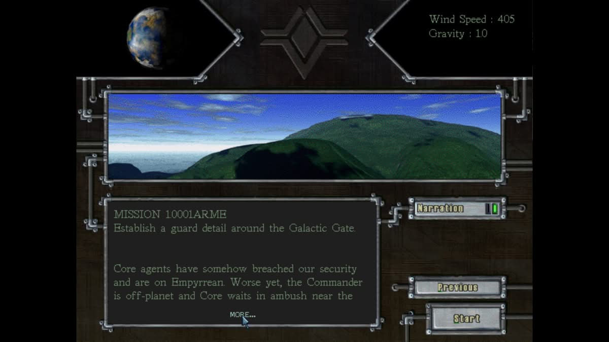 Écran de briefing de mission dans Total Annihilation 1997