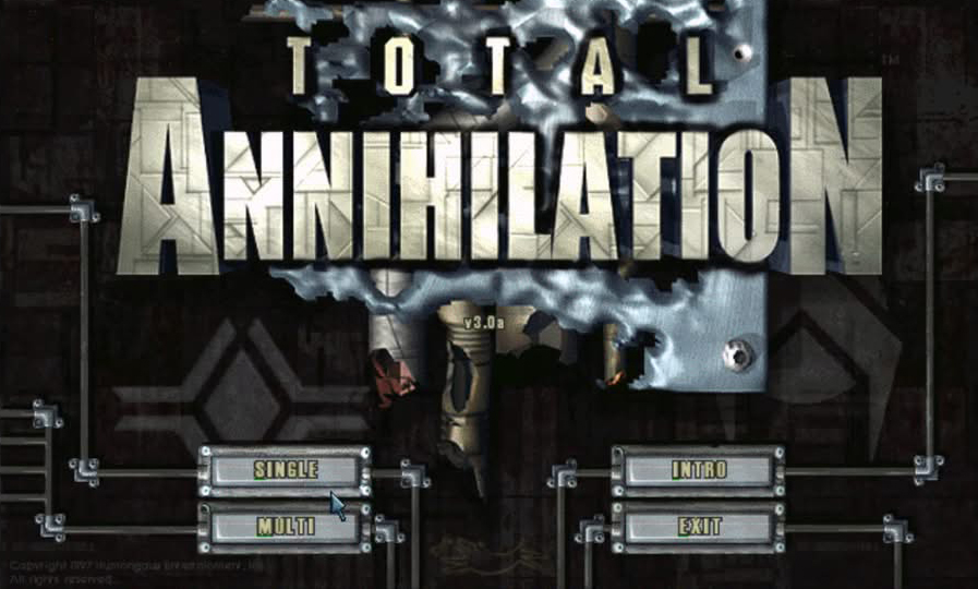 Écran titre de Total Annihilation, jeu de stratégie Cavedog Entertainment 1997