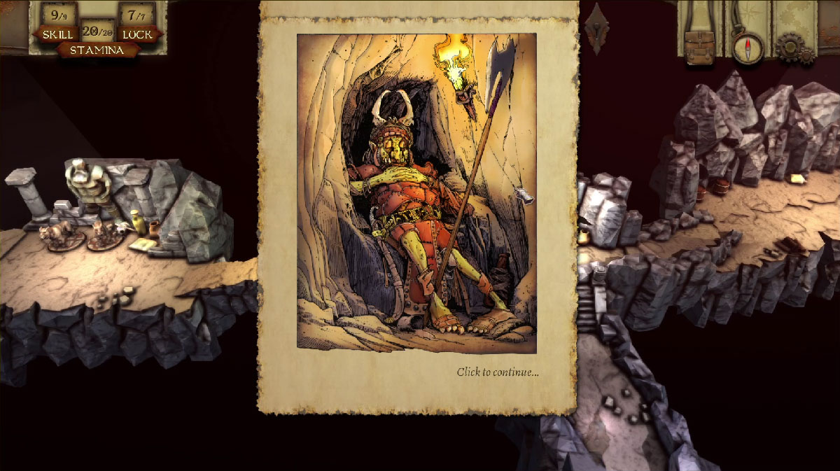 Orc endormi dans un couloir au début de The Warlock of Firetop Mountain