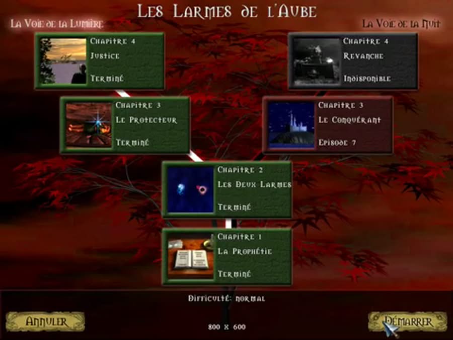 Panneau de choix des missions côté clair ou sombre dans Warlords Battlecry