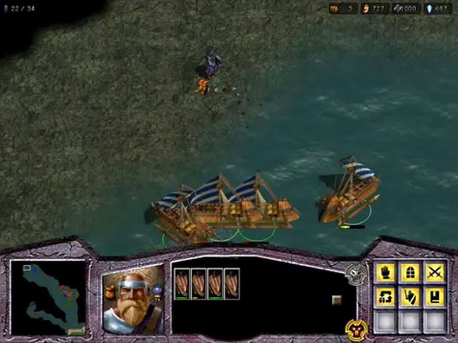 Navires de guerre attaquant une unité au sol sur la côte dans Warlords Battlecry