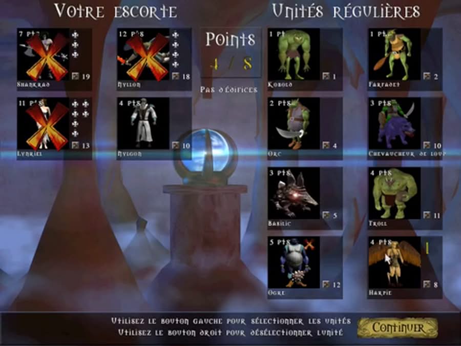 Sélection des unités à conserver d'une mission à l'autre dans Warlords Battlecry