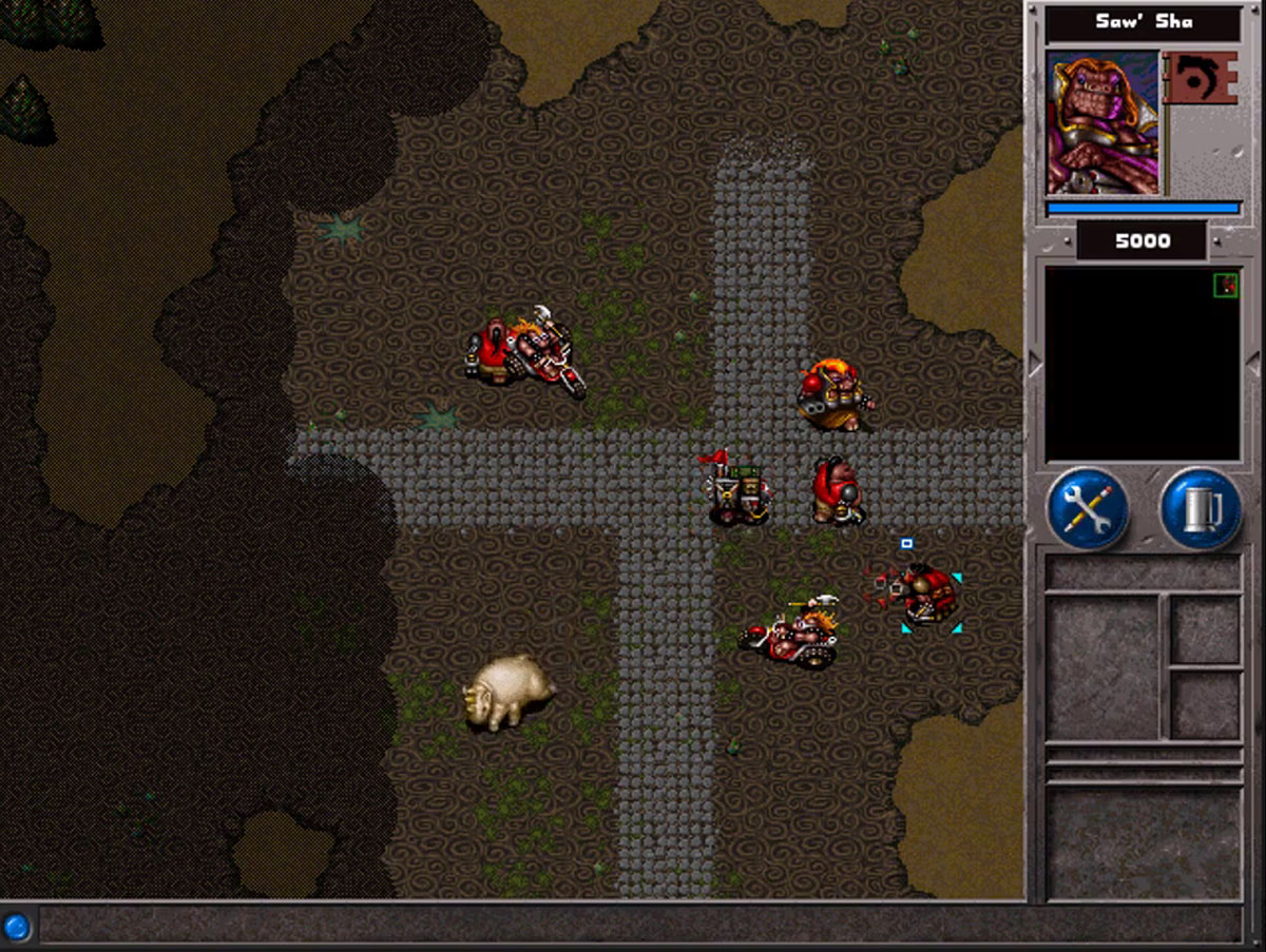 Le boss Obblinox et ses sbires dans War Wind, cheveux orange et double barrel gun