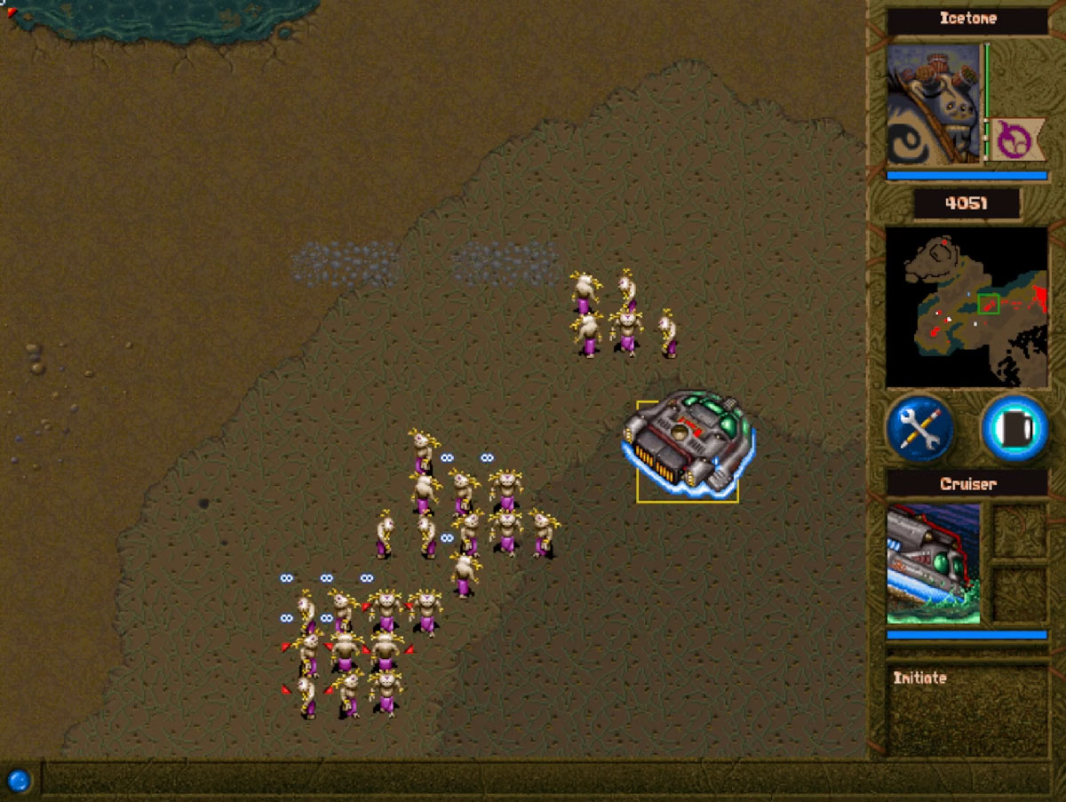 Grosse armée Shama'Li avec un véhicule lévitant dans War Wind 1996
