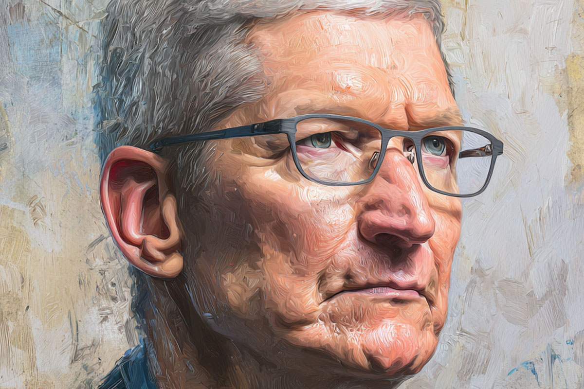 Portrait de Tim Cook, PDG d'Apple, lors d'une conférence à Cupertino en 2025