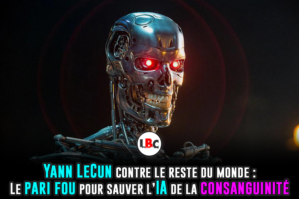 Gros plan sur le crâne métallique d'un Terminator T-800, symbolisant l'éveil d'une IA dotée d'une perception physique du monde