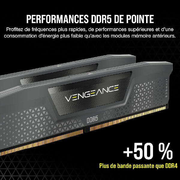 Corsair Vengeance DDR5 performances de pointe, plus 50 pourcent de bande passante comparé à la DDR4