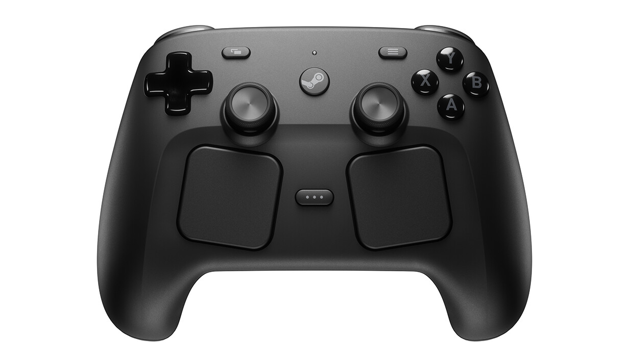Steam Controller 2026 top view, official Valve design