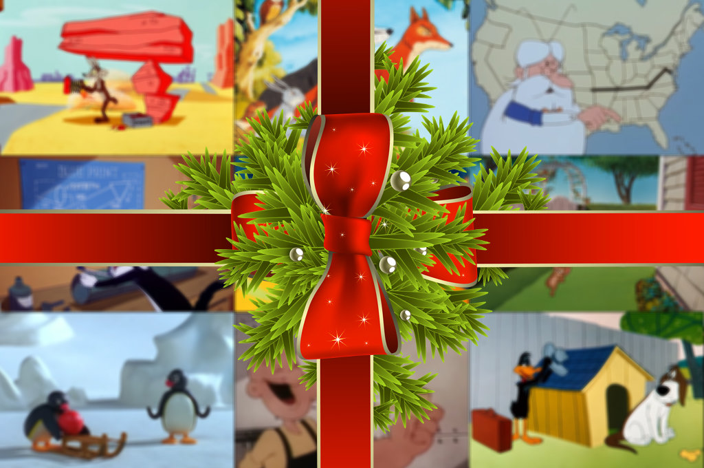 Montage de dessins animés classiques incluant Bip Bip et Coyote, Les Animaux du Bois de Quat'sous, Il était une fois, Pingu et Popeye