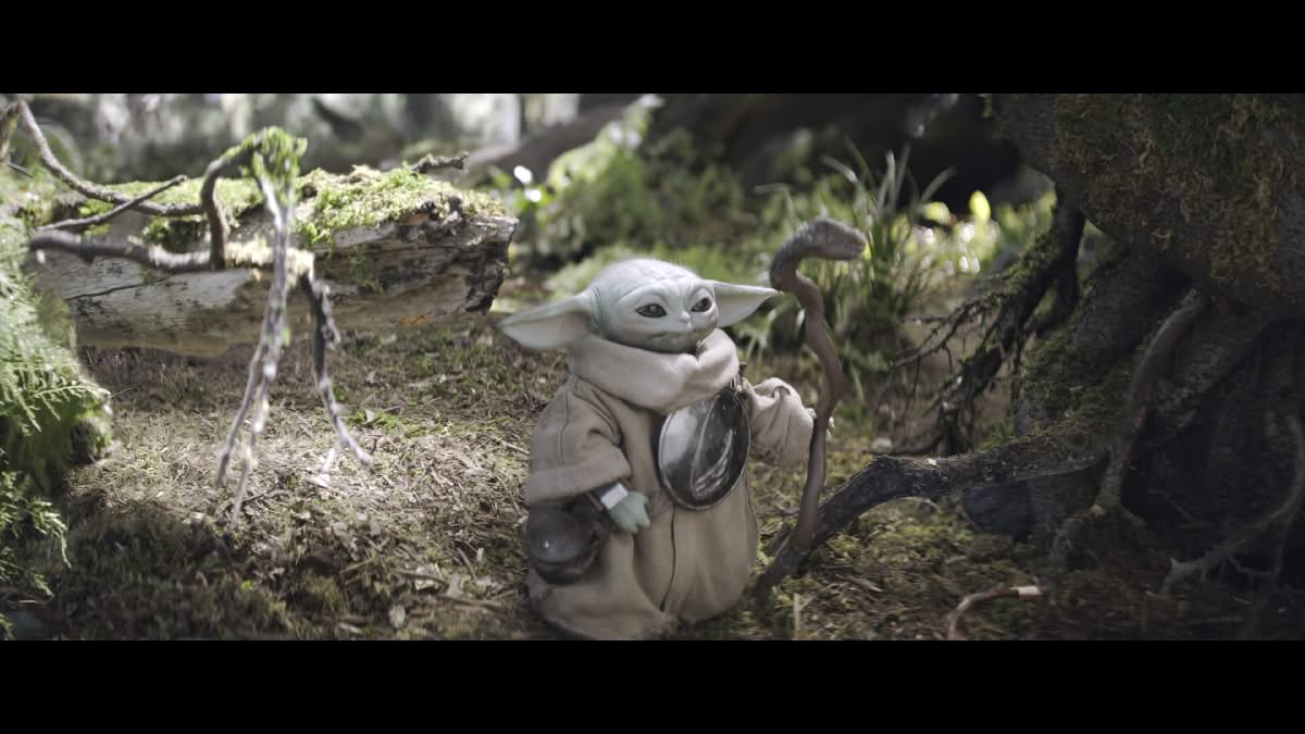 Grogu avec un bâton comme Yoda dans The Mandalorian 2026