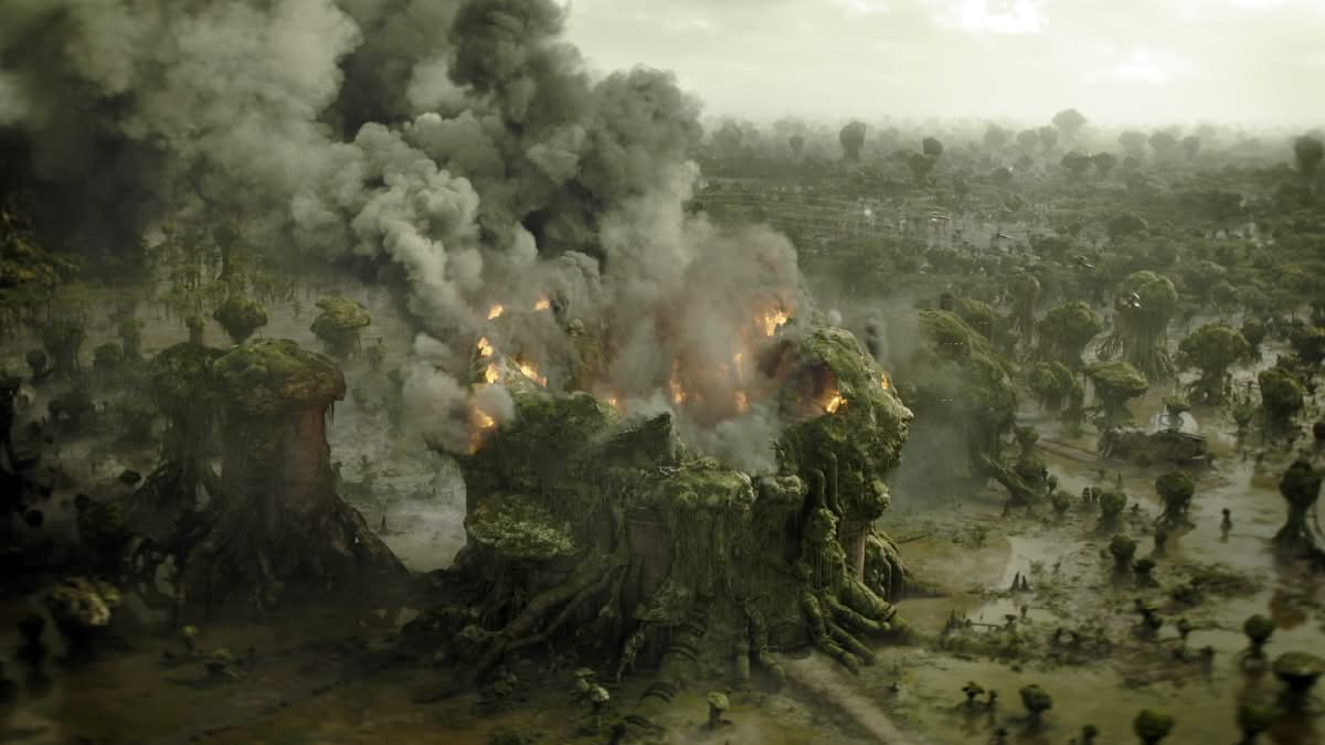 Le palais des Hutts en flammes dans The Mandalorian 2026