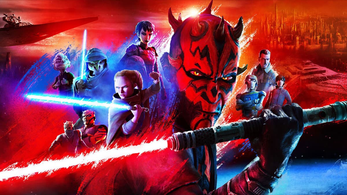 Les personnages principaux de Maul : Shadow Lord, incluant Maul, son apprentie Devon Izara, et le capitaine Brander Lawson dans un style d'animation sombre