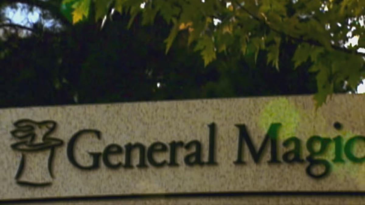 General Magic logo painted on a wall in the startup's Mountain View offices, a symbol of the creative utopia of the 90s