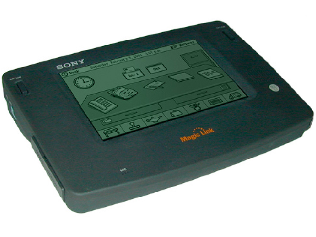 Sony Magic Link PIC-1000, handheld touchscreen device with stylus and Magic Cap interface, marketed by General Magic and Sony in 1994