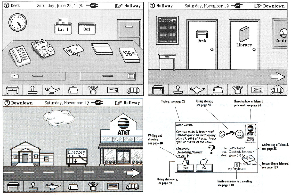 Susan Kare interface sketches for General Magic, displaying early concepts of smartphone icons